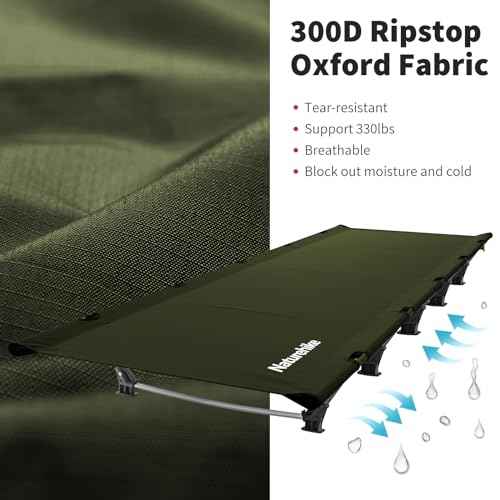 Naturehike GreenWild Camping Cot, Ultralight Folding Backpacking Cot, 60-Second Easy Set-Up, Supports 330lbs, Portable Camping Bed for Adults for Camping Hiking Travel Home