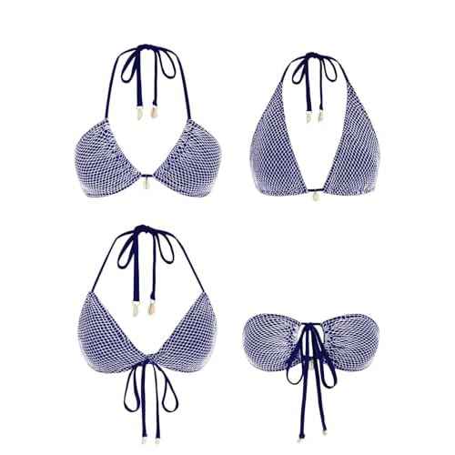 ZAFUL Women's Bikini Set Fishnet Triangle Tie Convertible Collar Halter Bandeau Shell Two Piece Bathing Suit