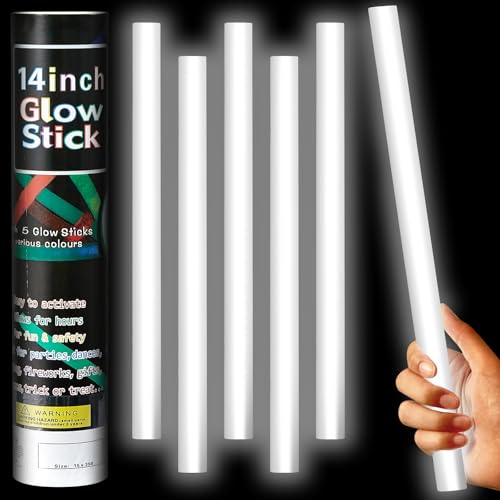 Lewtemi 5 Pcs Large Glow Sticks, 14 Inch Jumbo Light up Sticks Holiday Colorful Sticks Emergency Glow in The Dark Party Supplies for Camping, Halloween, New Year