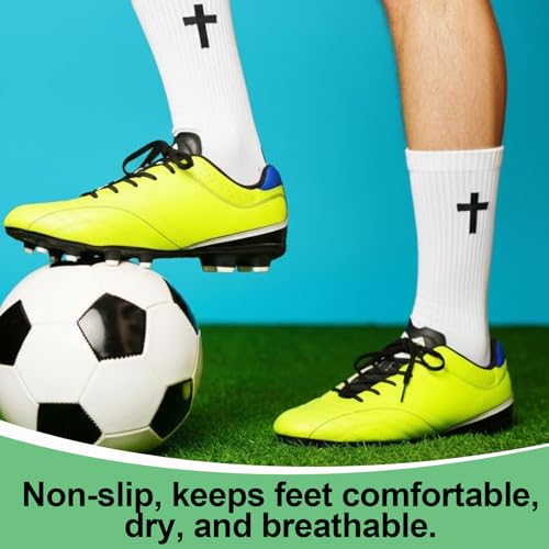 Cross Grip Soccer Socks with Bible Verse - White, One Size, 4 Pairs