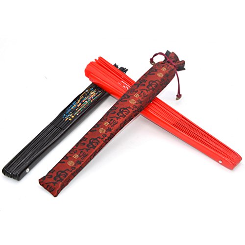 Chinese Kung Fu Tai Chi Fan with Dragon & Phoenix Design - Black Background, Folding Bamboo & Satin Performance Fan (Variation of Dragon And Phoenix Black Background)