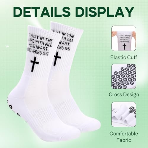 Christian Anti Slip Bible Verse Cross Print Socks - Black & White 4:13 / 6 - 4 Pairs