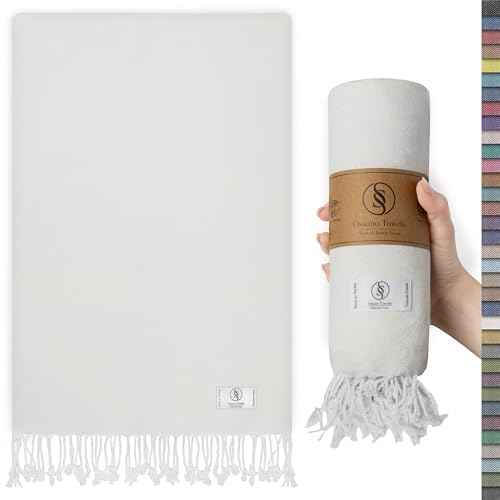 Turkish Beach Towel Absorbent & Quick Dry Oversized (39" x 71") - Decorative, Versatile and Functional as Beach Blanket, Yoga, Gym, Pool, Swim and Bath Towel - Ecru