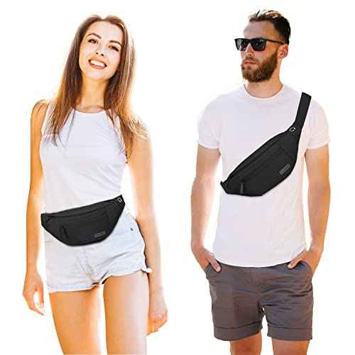 MAXTOP Large Crossbody Fanny Pack with 4-Zipper Pockets,Gifts for Enjoy Sports Festival Workout Traveling Running Casual Hands-Free Wallets Waist Pack Phone Bag Carrying All Phones