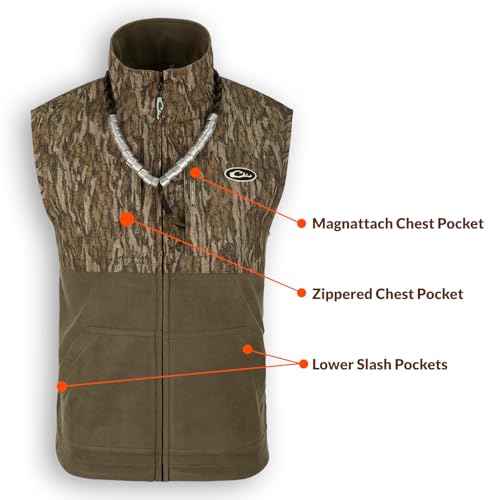 Drake Waterfowl Men's MST Eqwader Insulated Fleece-Lined Waterproof Windproof Breathable Adjustable Outdoor Hunting Zip Vest