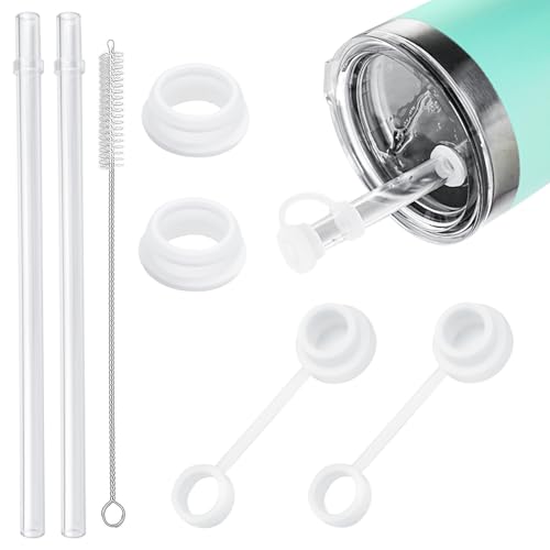 Silicone Spill Stopper and Straw Cover Kit for YETI Tumblers - Leak Proof Mug Accessories (White, 2 Sets)