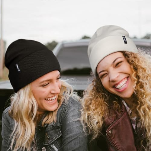 Unisex Knit Beanie Hat for Men Women - Cream White, One Size Winter Cuffed Skull Cap