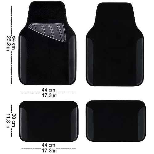 CAR PASS Waterproof Universal Fit Car Floor Mats, Faux Leather Car Carpet Mats, Black Car Mats with Anti-Slip Nibbs Backing & Driver Heel Pad Fit for SUV,Vans,sedans, Trucks,Set of 4pcs(All Black)
