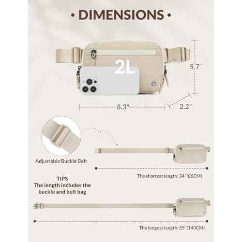 BALEAF Belt Bag Women Fanny Packs Crossbody Fashion Waist Pack Water Resistant Adjustable Strap 2L Off White
