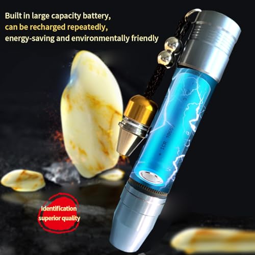 LED Rechargeable Three Light Source Jade and Jewelry Appraisal Flashlight, 365NM Ultraviolet Gemstone Jade Beeswax Detector, White, Yellow, and 365 Purple Light Multifunctional Flashlight.