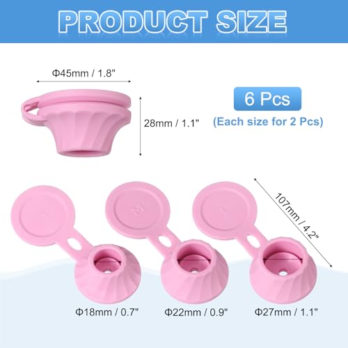 Pink Bottle Emptying Caps Set of 6 - 3 Sizes Flip-Top Dispenser