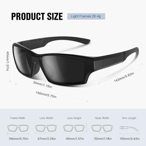 Polarized Sports Sunglasses Men UV400 Protection Wrap Around Lightweight Frame for Cycling Driving Fishing