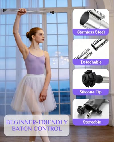 30-Inch Stainless Steel Twirling Baton for Kids & Adults with Ribbons & Grip Tape