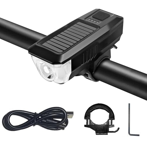 Ultra Bright Bike Light, IPX4 Water Resistant Bicycle Headlight, USB Rechargeable, 3 Light Modes, Solar Powered LED Bicycle Lights Front for Kid Women Men Road Cycling Safety