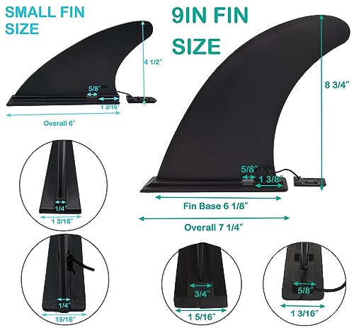 Paddle Board Fins Replacement Set of 3 9 Inch Center & 5 Inch Side Fins - 1.18 Inch Side Fins