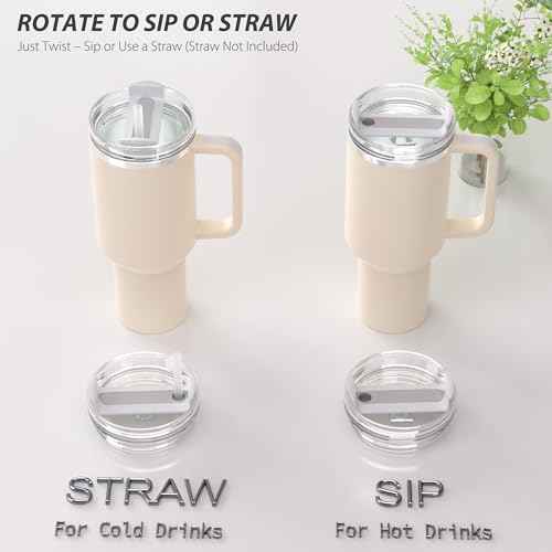 40 oz Tumbler Lid Replacement, Tumbler Lids Fit for Stanley Quencher, No Straw, Replacement Covers for Stanley Cup Accessories (Grey)