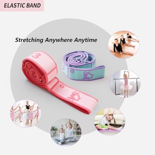 Kids Stretching Resistance Bands Set - Pink & Blue Adjustable Gymnastics & Dance Equipment
