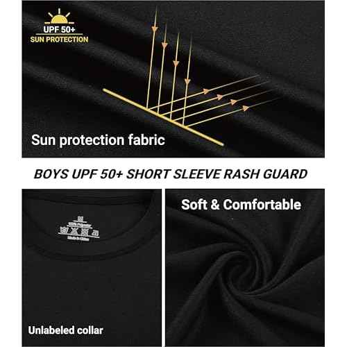 Youth Boys Rash Guard Short Sleeve Swim Shirt UPF+ 50 Kid Girl Sun Shirts 5-14Year T-Shirt