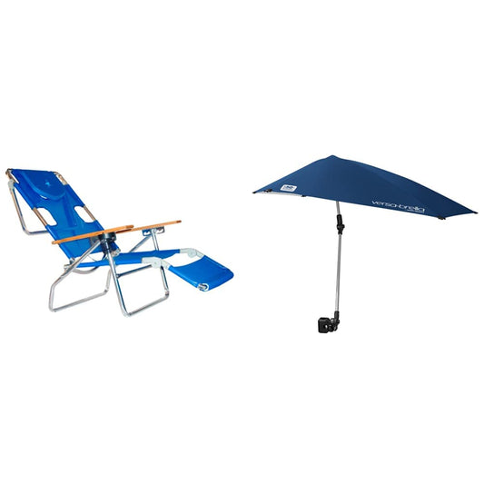 Ostrich 3 N 1 Beach Chair/Lounger Color: Blue [3N1-1001B] & Sport-Brella Versa-Brella 4-Way Swiveling Sun Umbrella (Midnight Blue)