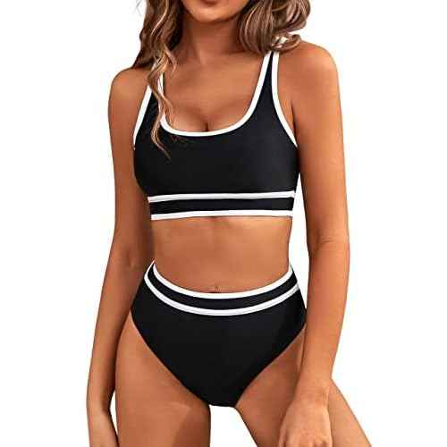 BMJL Women's High Waisted Bikini Sets Sporty Two Piece Swimsuits Color Block Cheeky High Cut Bathing Suits