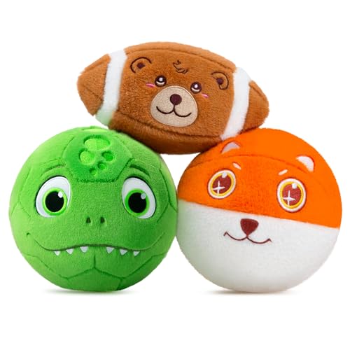 VangeBow 3 Pack Soft Plush Sports Balls for Toddlers – Bear, Dinosaur & Fox Design, Indoor Baby Toy Set
