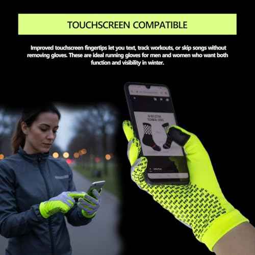 ReflecToes Reflective Winter Running Gloves - Touch Screen Compatible Warm Gloves -Thermal Fleece - Cold Weather Hi Vis Safety for Night Runs