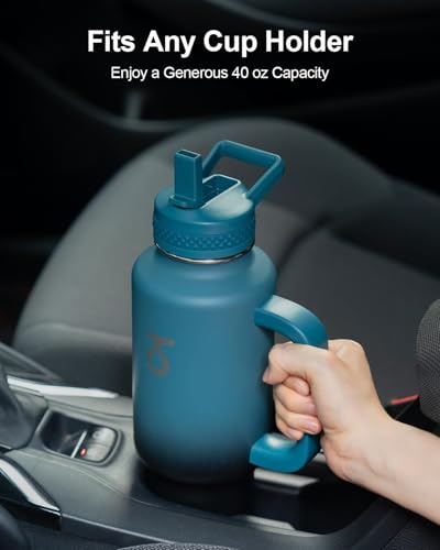 40 oz Insulated Water Bottle with Car Cup Holder Fit - Indigo Black