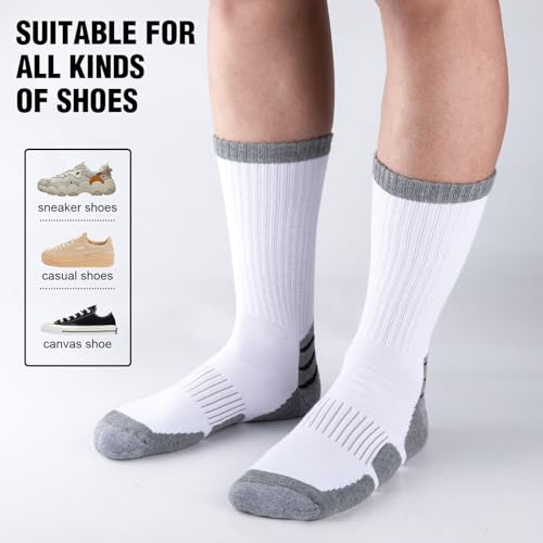 Men's Cotton Crew Socks Large X-Large White - Moisture Wicking Cushioned Work Boots 6 Pairs