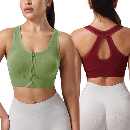 XX-Large Green Wine Support Women Seamless Sports Bra - Front Closure