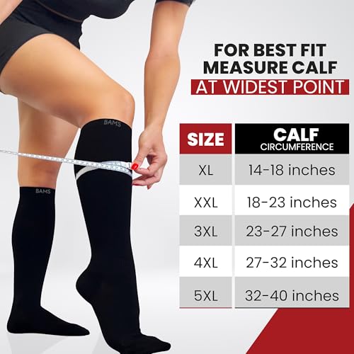 Plus Size Compression Socks Wide Calf XL XXL XXXL - Black, XX-Large, Graduated Support