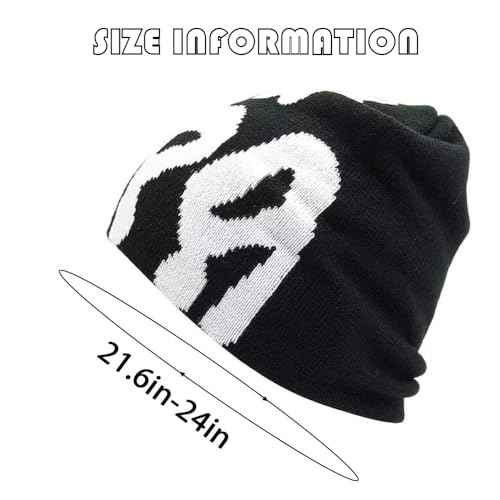 Y2K Beanie Top Tier Letter Print-Winter Knitted Hat Cool Grunge Style for Warmth for Men Women