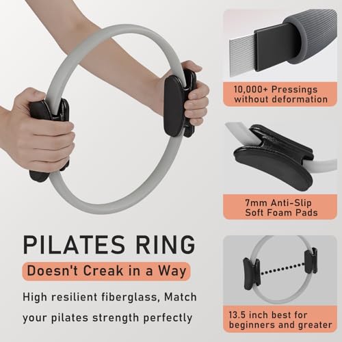 Gray Pilates Ring Kit with Adjustable Ankle & Wrist Weights, Resistance Bands, Ball for Home Workout