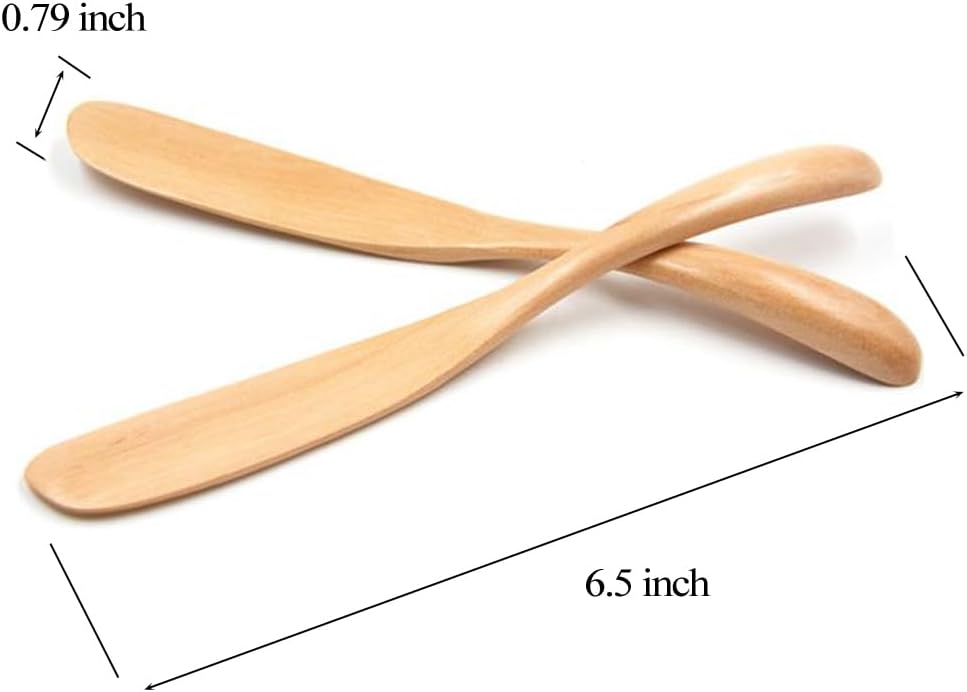 Wood Butter Knife Cheese Spreader 6.5", Set of 6, Restaurant Grade