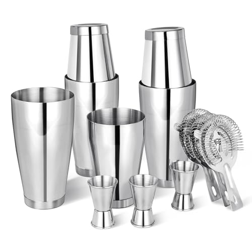 Mwellewm Cocktail Shaker Set Bartender Kit 12 Pcs Silver - Boston Drink Mixer