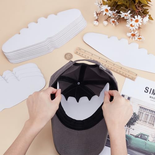 FINGERINSPIRE 50 Pcs Baseball Caps Inserts Shapers 3.7x11.2inch White Baseball Caps Inserts Universal Cap Inner Liner Cardboard Hat Support Brim Holder for Fitted Ball Sports Cap Insert