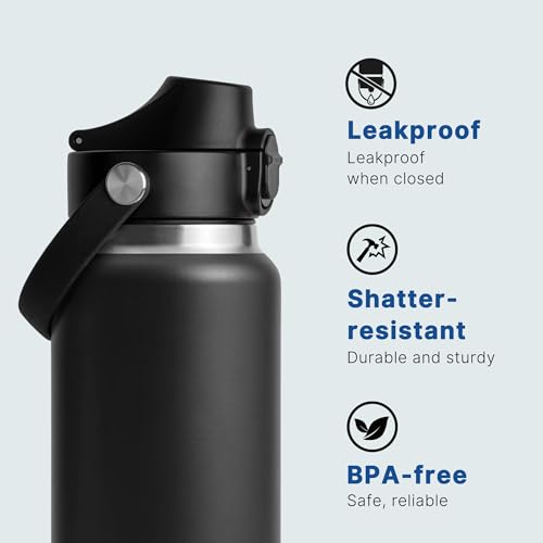 Black Auto Spout Lid for YETI Rambler Bottles - Replacement Water Bottle Cap