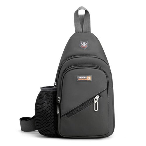 Travel Lightweight Sling Bags Bottle Holder Earphone Hole, Adjustable Nylon Crossbody Shoulder Backpack, Water Resistant (Gray)