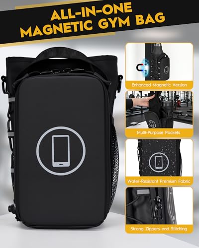 Magnetic Gym Bag with Water Bottle Holder & Phone Mount - Men’s Workout Organizer