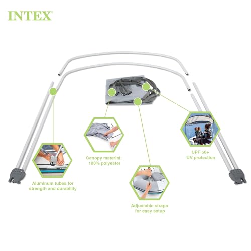 Intex Bimini Top Sun Shade Canopy Cover with Aluminum Frame for Mariner, Seahawk, Excursion, & Challenger Boat Models, Accessory Only, Gray