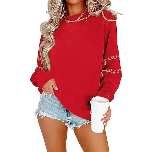 Christmas Sweatshirt Women Funny Merry Christmas Lights Sweatshirt Castle Graphic Xmas Lightweight Pullover Tops