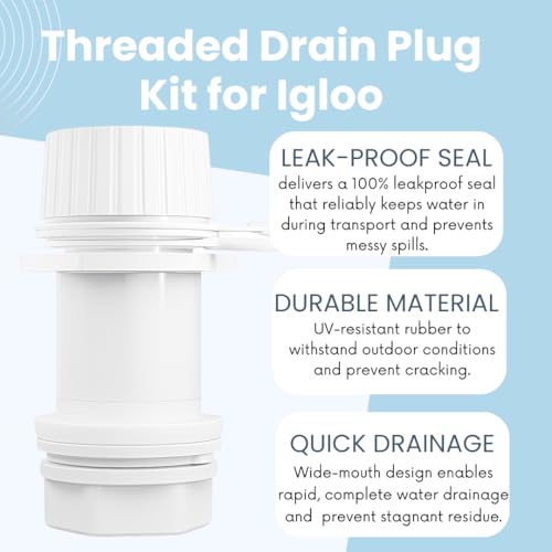 2 Pack Cooler Drain Plug Replacement Kit for Igloo 50-165 Qt Coolers with Tethered Caps