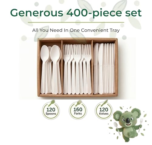 Combo Pack 400 Compostable Eco-Friendly Disposable Cutlery Set - 7 Inch