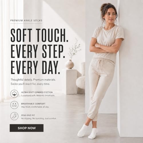 Wide-Cuff Cotton Ankle Socks for Men & Women 8 Pairs - Women 11–13 / Men 10–12 / White