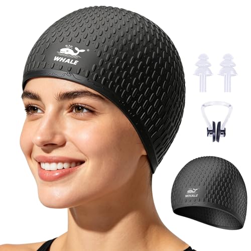 Extra Large Swim Cap for Long Hair & Curly Hair with Waterproof Ear Design - Black