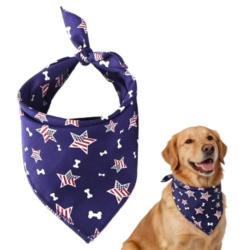 Washable American Flag Dog Bandana Bibs - Blue, Adjustable Pet Collar & Scarf