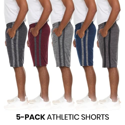 Essential Elements Men's 5 Pack Dry-Fit Athletic Gym Shorts Large Charcoal Maroon Grey Navy Black