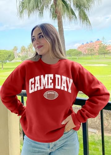 Women Game Day Sweatshirt with Football Graphic Long Sleeve Pullover - Red Large