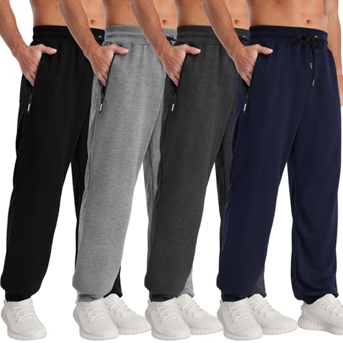 Men's Athletic Joggers Pants with Zipper Pockets - Large, Black, Navy Blue, Gray