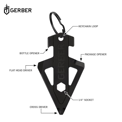 Gerber Gear Broadhead Keychain 5-in-1 Multitool, Clips to Pocket or Keychain with Bottle Opener, Flat Head Driver, Package Opener, Cross Driver and 1/4" Socket, EDC Gear for Everyday Carry