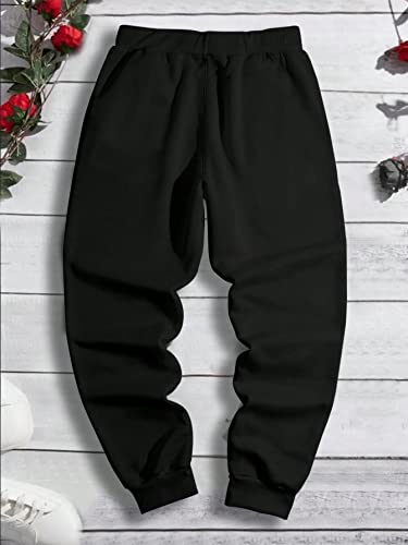 Men's Letter Dragon Graphic Sweatpants with Pockets - Large Black Jogger Pants